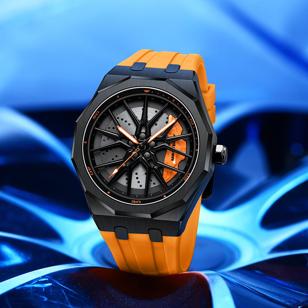 Orange Colour Pinning Rim Dial Watch | DRIVECLOX 